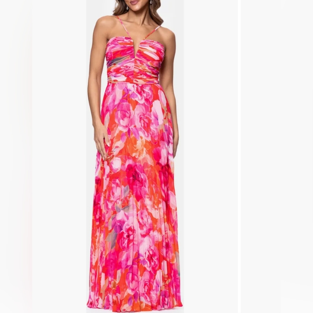 Xscape Evenings Floral Pleated Chiffon Gown